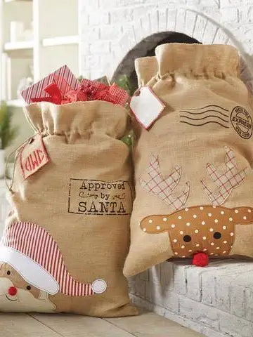 Holiday Gift Sack Bag - Santa or Rudolph