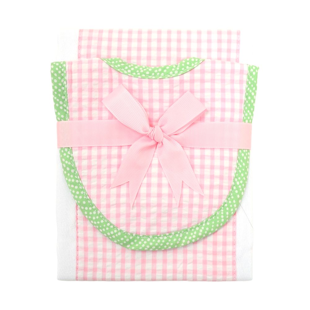 Bib & Drooler Set - Pink & Green Check