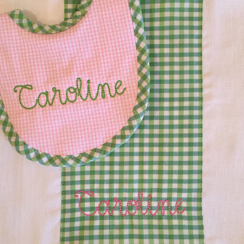 Bib & Drooler Set - Pink & Green Check