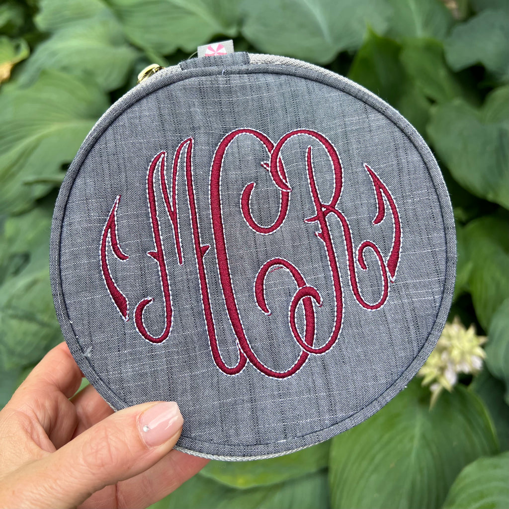 Seersucker or Chambray Jewelry Round - Embroidered