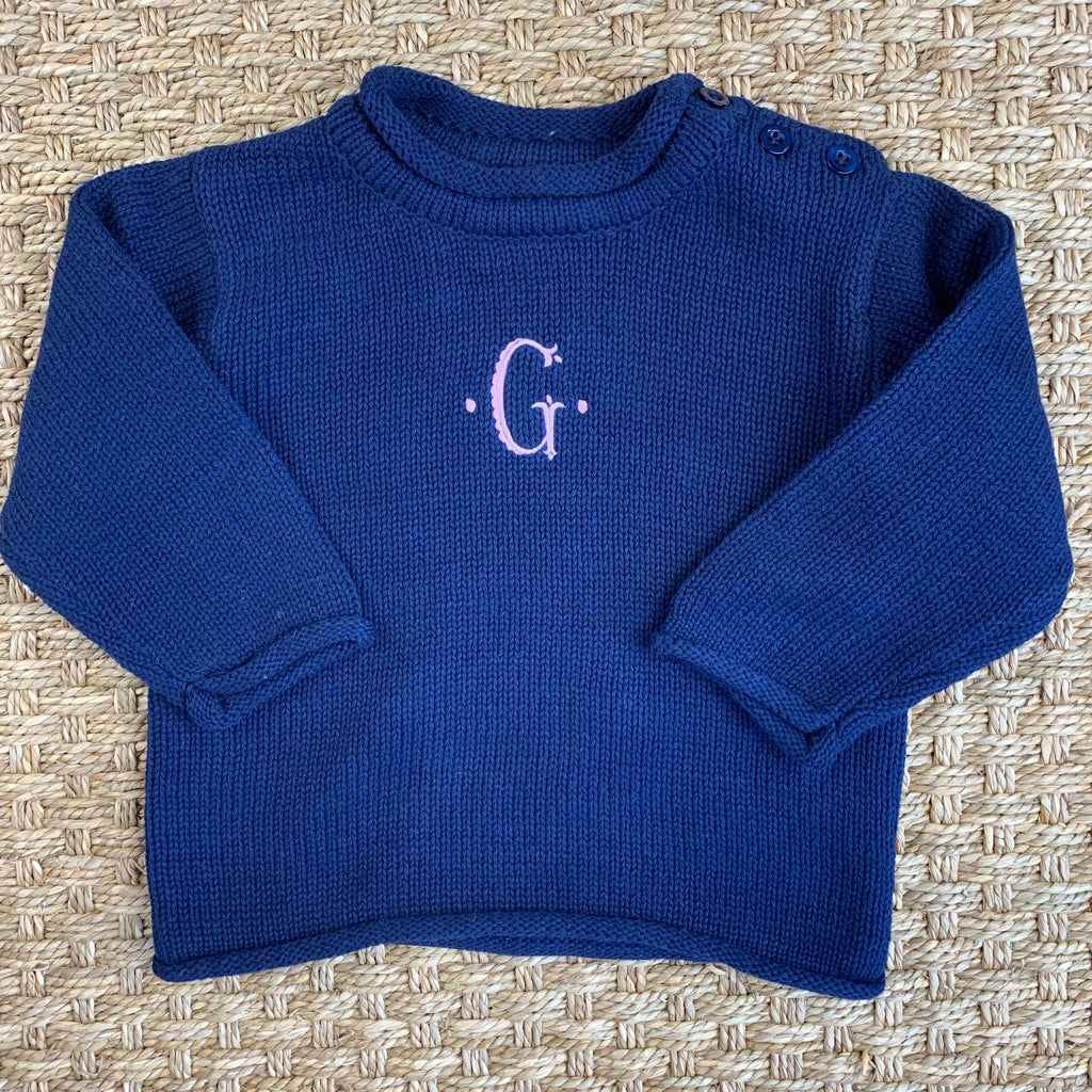 Roll Neck Navy Cotton Sweater