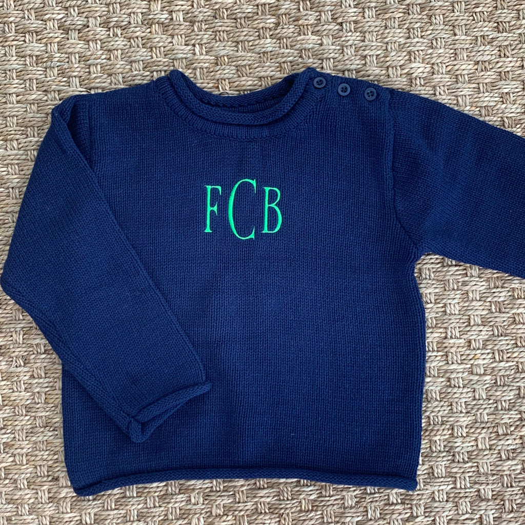 Roll Neck Navy Cotton Sweater