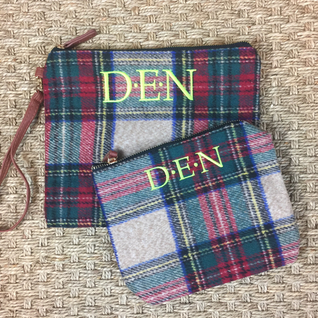 Plaid Wool Pouch Set